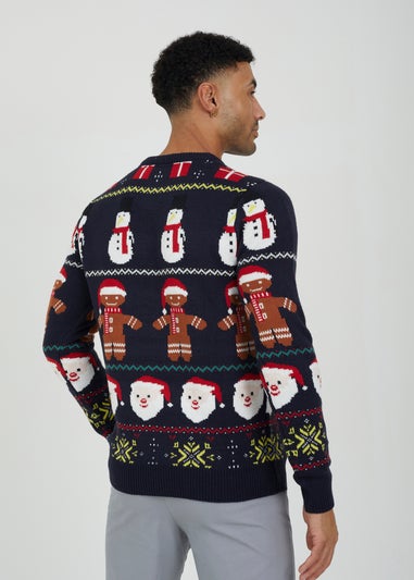 Brave Soul Navy Crew Neck Novelty Fairisle Christmas Jumper