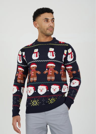 Brave Soul Navy Crew Neck Novelty Fairisle Christmas Jumper