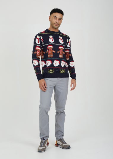 Brave Soul Navy Crew Neck Novelty Fairisle Christmas Jumper