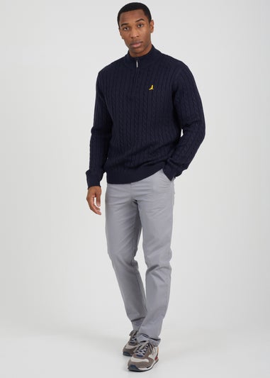 Brave Soul Navy Quarter Zip Funnel Neck Cable Knit Jumper