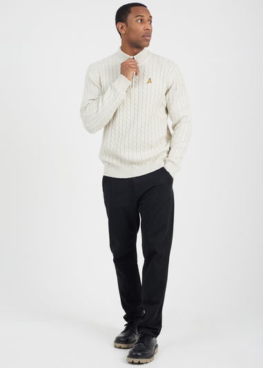 Brave Soul White Quarter Zip Funnel Neck Cable Knit Jumper