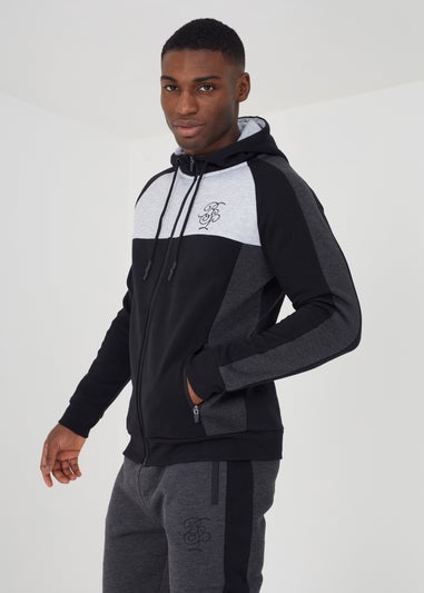 Brave Soul Charcoal Contrast Panel High Neck Full Zip Hoody and Jogger Set