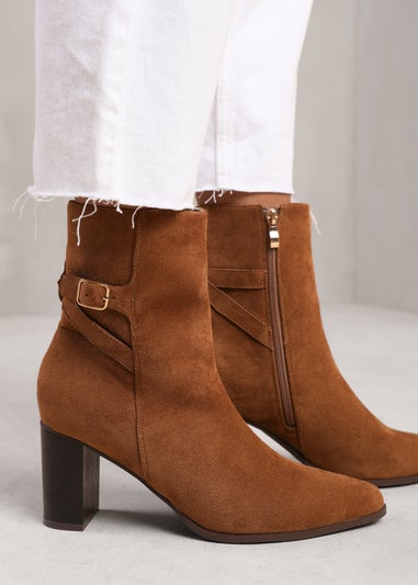 Where's That From Cognac Suede Winter Wide-Fit Block Heel Boots