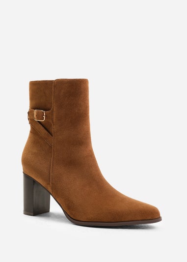 Where's That From Cognac Suede Winter Wide-Fit Block Heel Boots