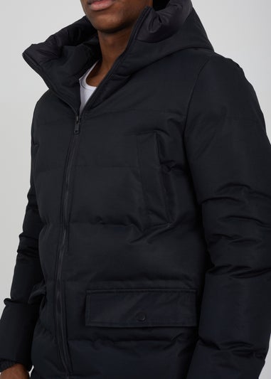 Brave Soul Black Longline Heat Seal Padded Hooded Jacket