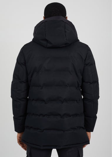 Brave Soul Black Longline Heat Seal Padded Hooded Jacket