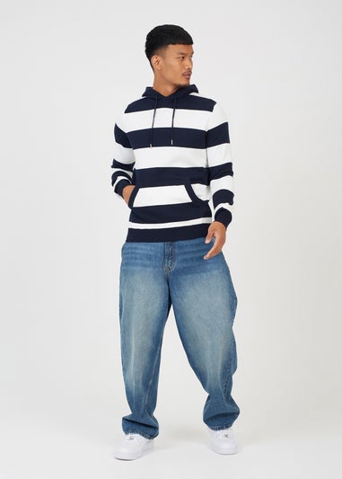 Brave Soul Navy Cotton Striped Knit Hoody