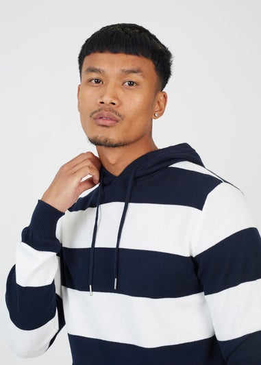 Brave Soul Navy Cotton Striped Knit Hoody