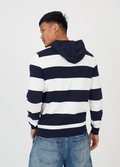 Brave Soul Navy Cotton Striped Knit Hoody