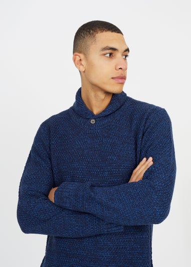 Brave Soul Navy Shawl Neck Textured Knit Jumper