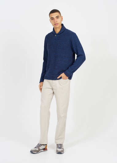 Brave Soul Navy Shawl Neck Textured Knit Jumper