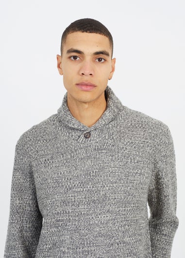 Brave Soul Ecru Shawl Neck Textured Knit Jumper