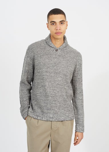 Brave Soul Ecru Shawl Neck Textured Knit Jumper