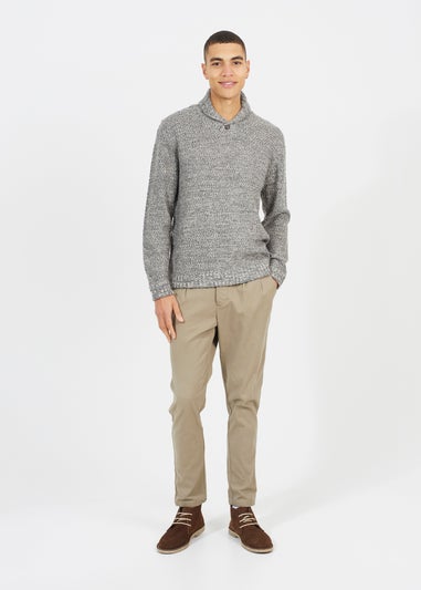 Brave Soul Ecru Shawl Neck Textured Knit Jumper