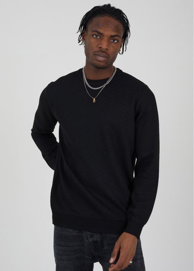 Brave Soul Black Crew Neck Jaquard Knit Jumper