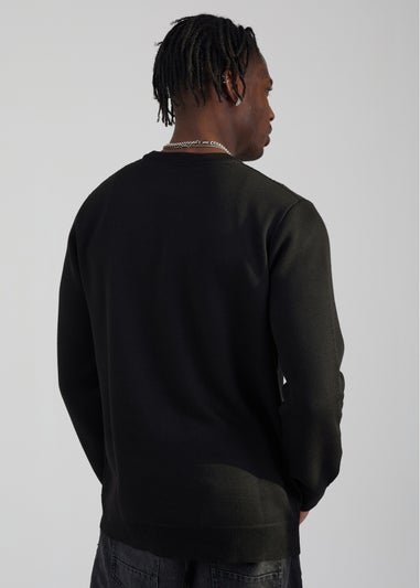 Brave Soul Black Crew Neck Jaquard Knit Jumper