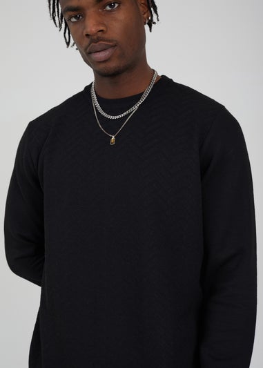 Brave Soul Black Crew Neck Jaquard Knit Jumper