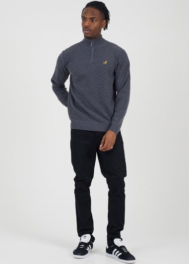 Brave Soul Grey Quarter Zip Funnel Neck Textured Knit Jumper