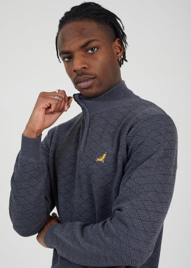 Brave Soul Grey Quarter Zip Funnel Neck Textured Knit Jumper