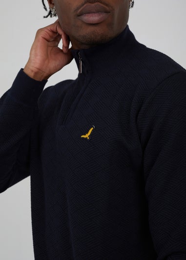 Brave Soul Navy Quarter Zip Funnel Neck Textured Knit Jumper