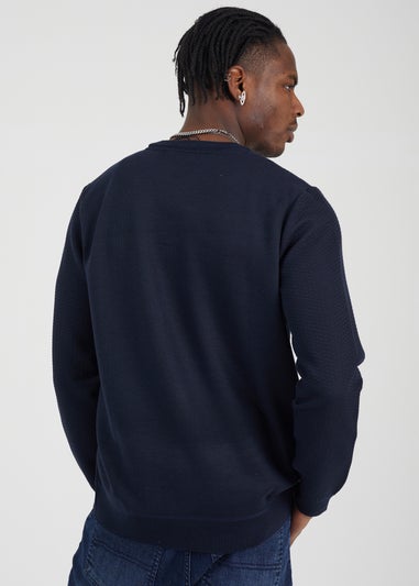 Brave Soul Navy Crew Neck Jaquard Knit Jumper