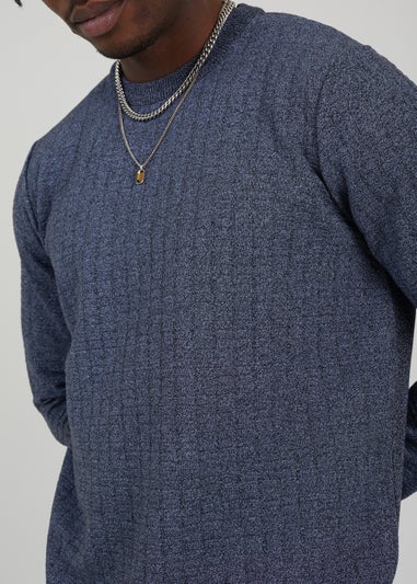 Brave Soul Blue Crew Neck Jaquard Knit Jumper