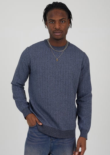 Brave Soul Blue Crew Neck Jaquard Knit Jumper