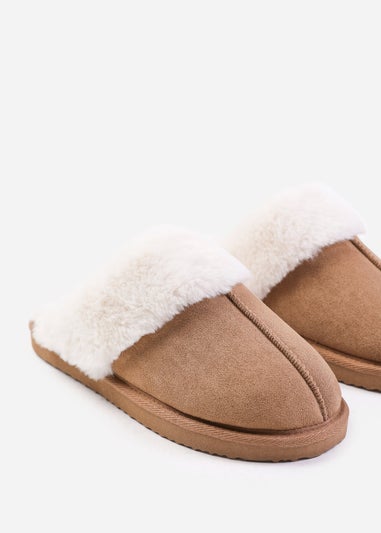 Where's That From Lounge Camel Suede Slippers With Fur Trim