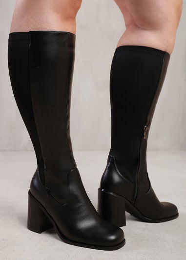 Where's That From Black Zhuri Stretch Wide-Calf Knee High Bootsr