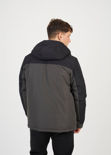 Brave Soul Grey Colour Block Hooded Jacket