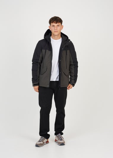 Brave Soul Grey Colour Block Hooded Jacket