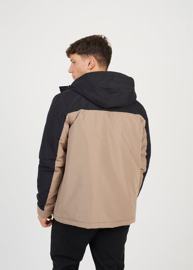 Brave Soul Stone Colour Block Hooded Jacket