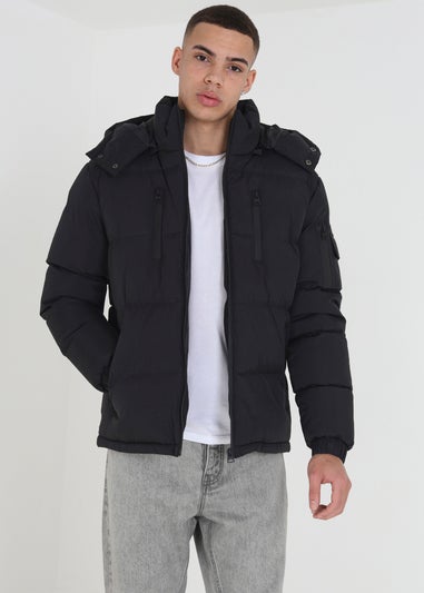 Brave Soul Black Padded Jacket with Detachable Hood