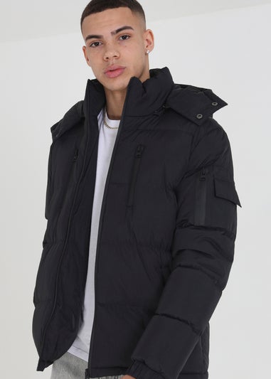 Brave Soul Black Padded Jacket with Detachable Hood