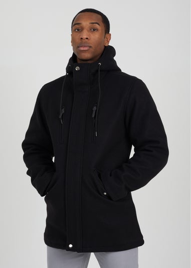 Brave Soul Black Faux Wood Hooded Parka Jacket