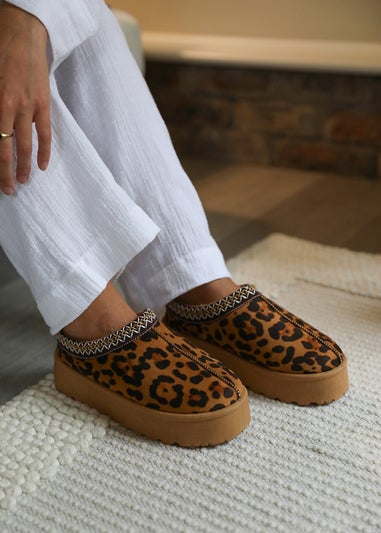 Where's That From Allegra Leopard Suede Embroidered Ankle Slipper Boots