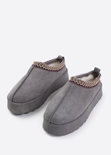 Where's That From Allegra Grey Suede Embroidered Ankle Slipper Boots