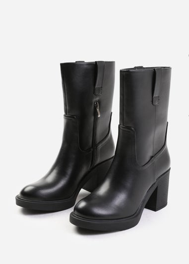 Where's That From Cherish Black Mid Calf Side Zip Boots