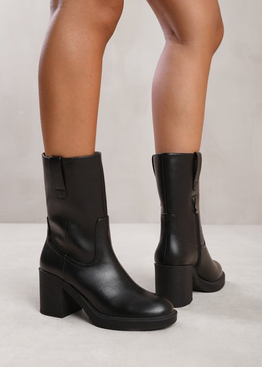 Where's That From Cherish Black Mid Calf Side Zip Boots