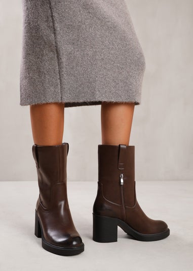 Where's That From Cherish Brown Mid Calf Side Zip Boots