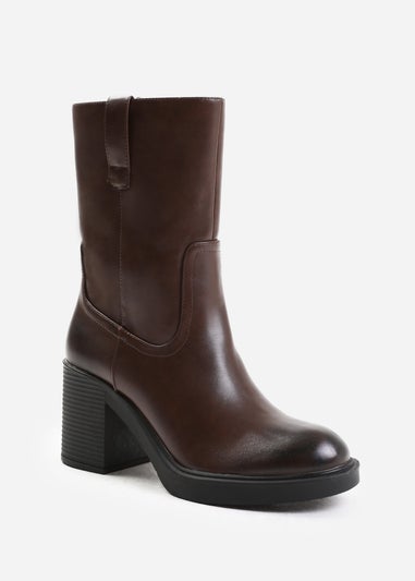 Where's That From Cherish Brown Mid Calf Side Zip Boots