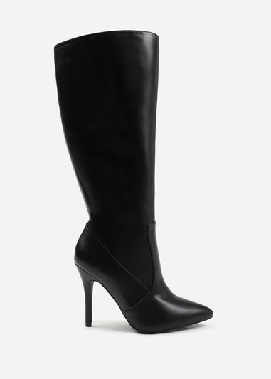 Where's That From  Black Pu Zoya Wide Calf Heeled Boots