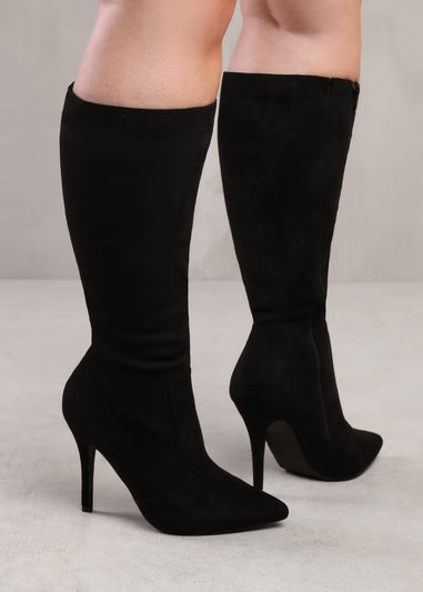 Where's That From  Black Suede Zoya Wide Calf Heeled Boots