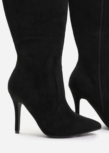 Where's That From  Black Suede Zoya Wide Calf Heeled Boots