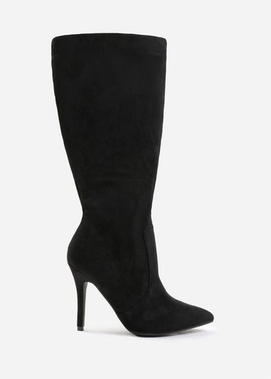 Where's That From  Black Suede Zoya Wide Calf Heeled Boots