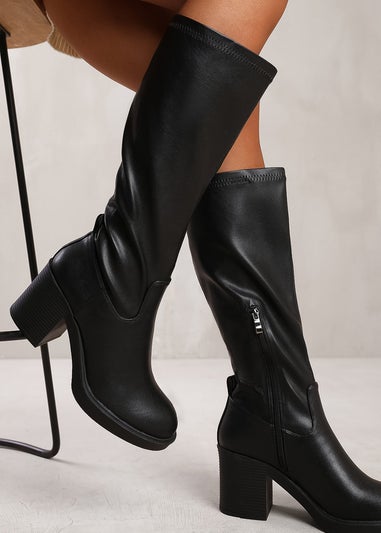 Where's That From Beta Black Knee High Side Zip Boots