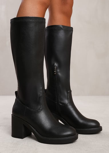 Where's That From Beta Black Knee High Side Zip Boots