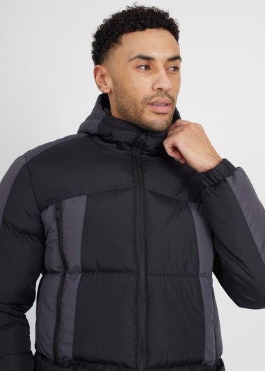 Brave Soul Black Panel Detail Padded Hooded Jacket