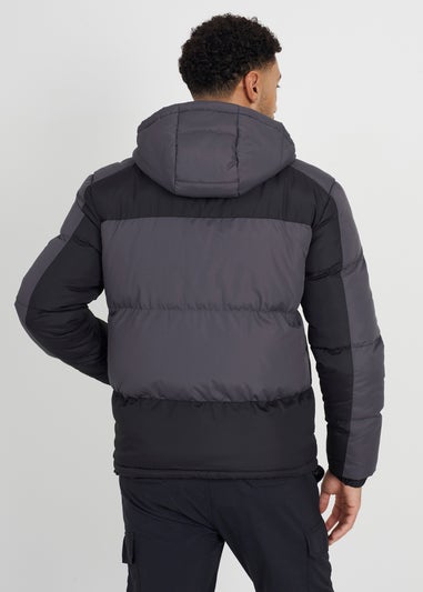 Brave Soul Black Panel Detail Padded Hooded Jacket