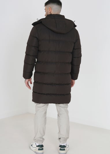 Brave Soul Brown Longline Hooded Padded Puffer Jacket